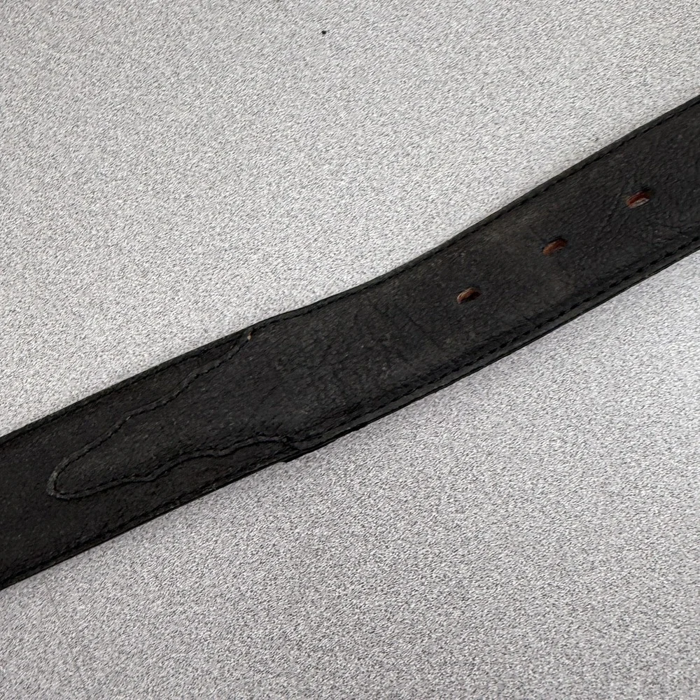 Tony Lama Western Leather Belt Mens 34 Black Silver Buckle Cowboy Workwear 1.5